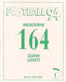 1994 Select AFL Stickers #164 Glenn Lovett Back